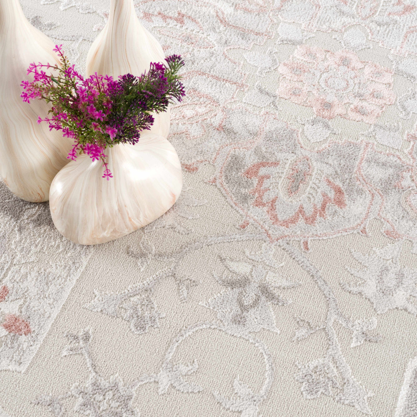 Calum Pink Floral Thick Area Rug - Clearance by Boutique Rugs