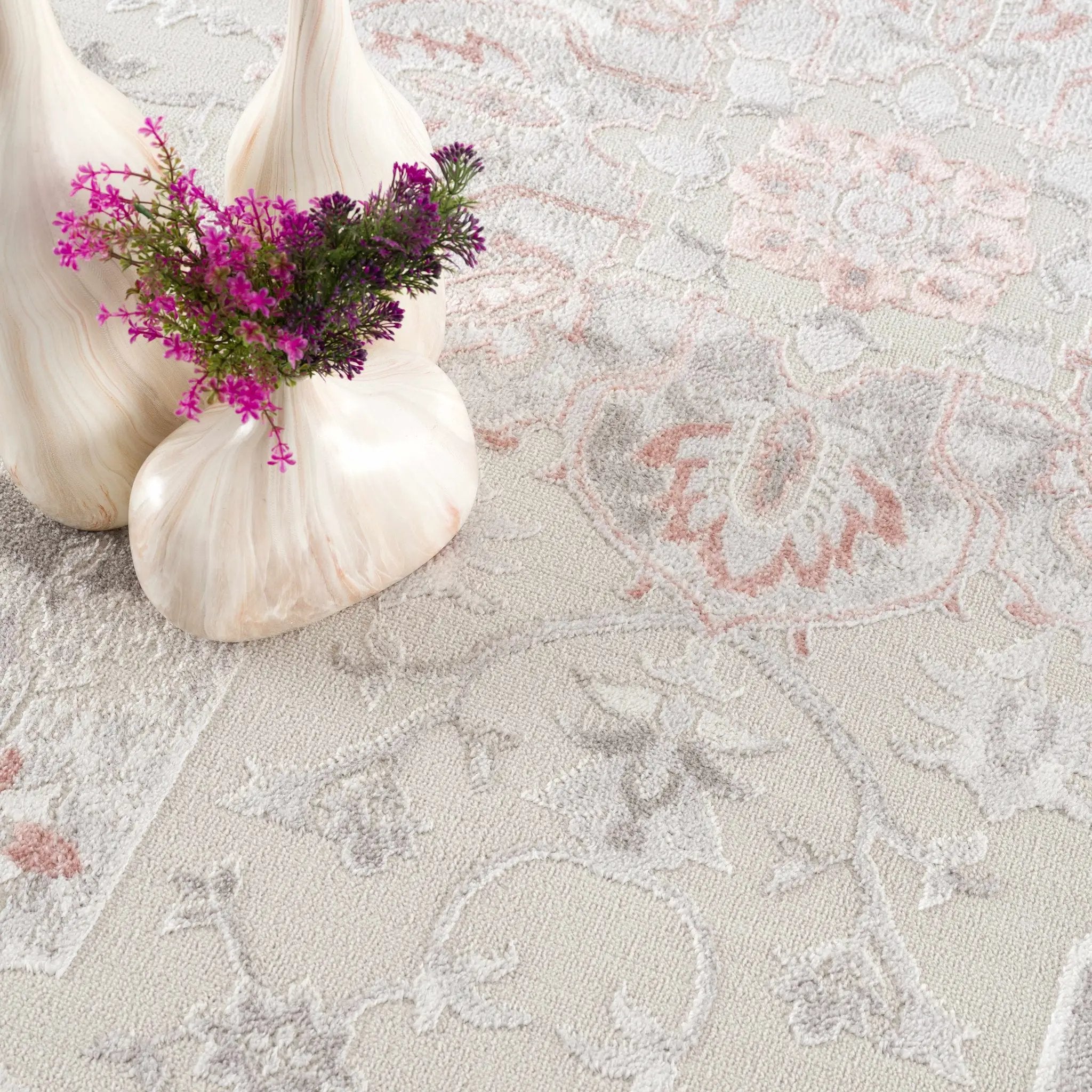 Calum Pink Floral Thick Area Rug - Clearance by Boutique Rugs