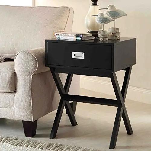 Modern 1-Drawer Bedside Table Nightstand End Table in Black Wood Finish by HomePacific