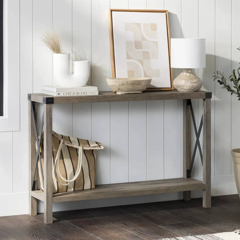 Industrial Farmhouse Entryway Table / Console Table in Taupe Grey Wood Finish by HomePacific