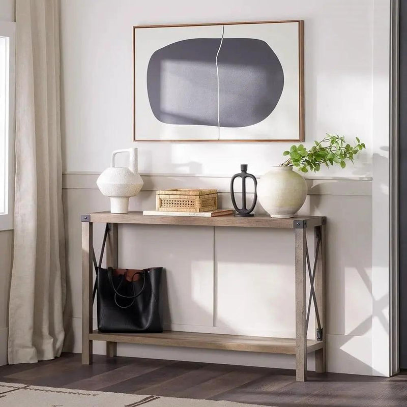 Industrial Farmhouse Entryway Table / Console Table in Taupe Grey Wood Finish by HomePacific