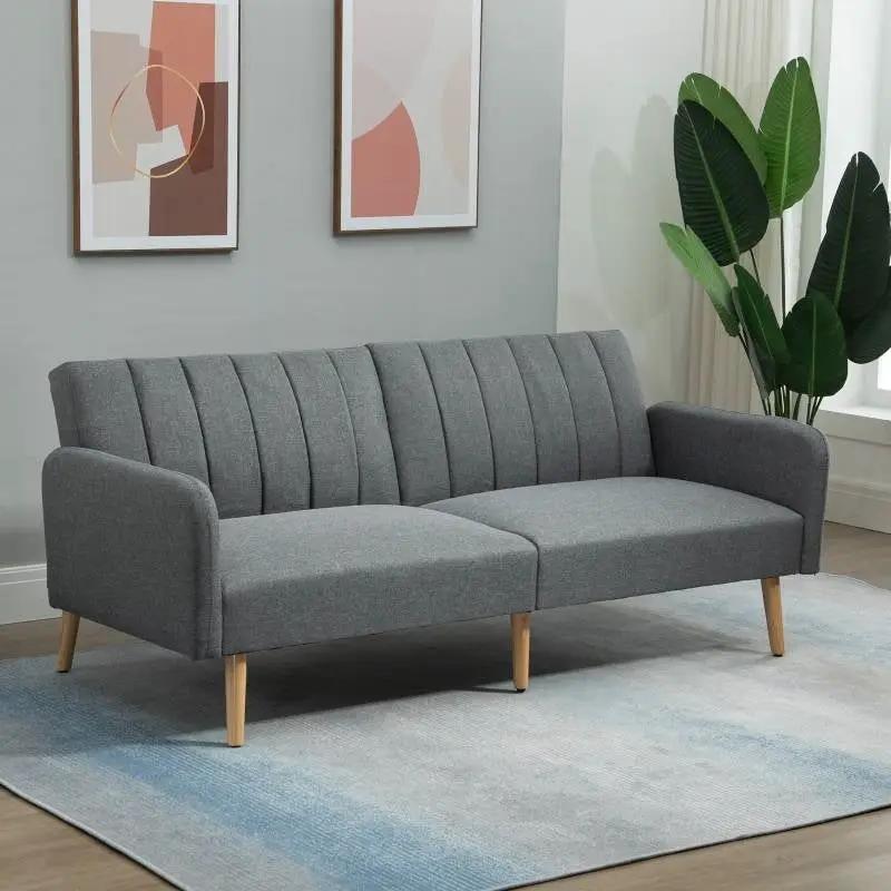 Modern Mid-Century Light Gray Linen-touch Polyester Futon Sleeper Sofa Bed by HomePacific