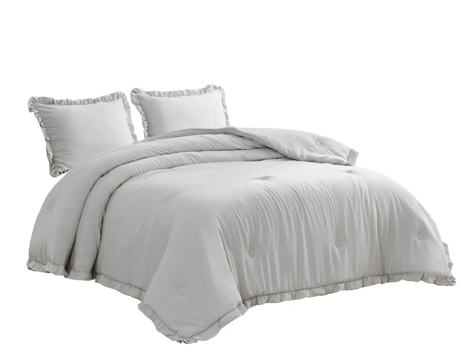 King Oversized Grey Ruffled Edge Microfiber Comforter Set by HomePacific