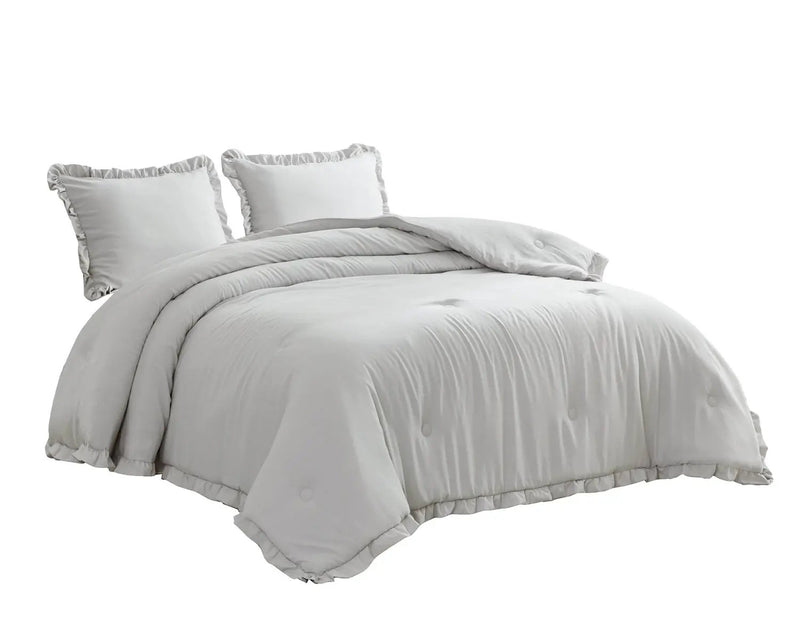 King Oversized Grey Ruffled Edge Microfiber Comforter Set by HomePacific