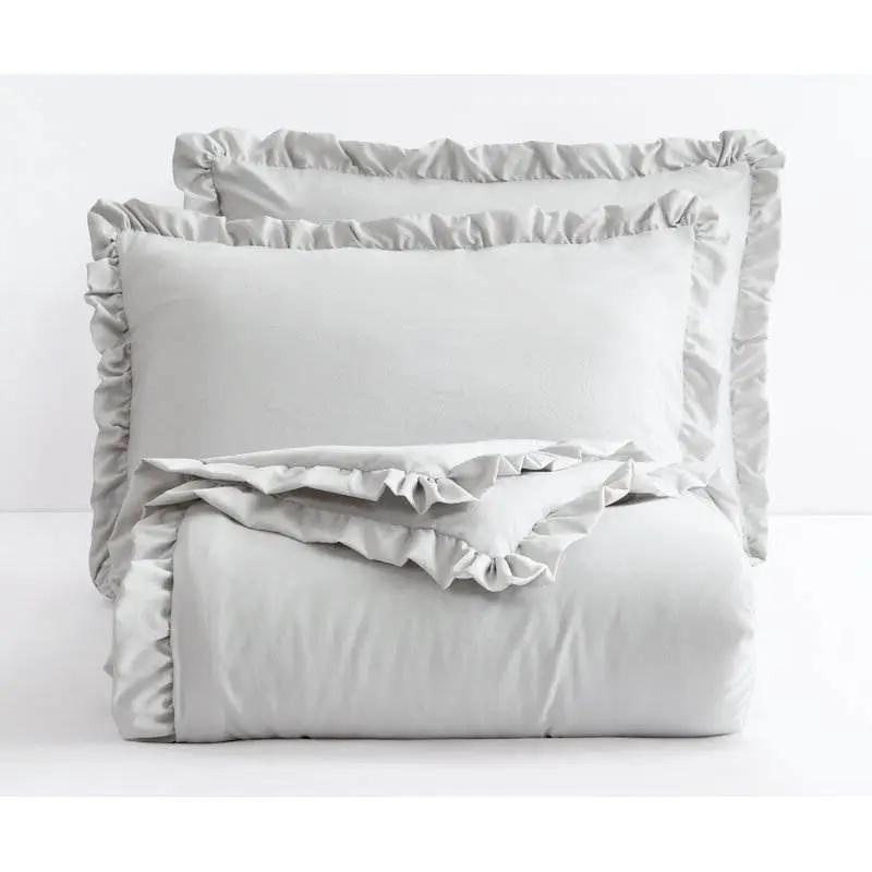 King Oversized Grey Ruffled Edge Microfiber Comforter Set by HomePacific