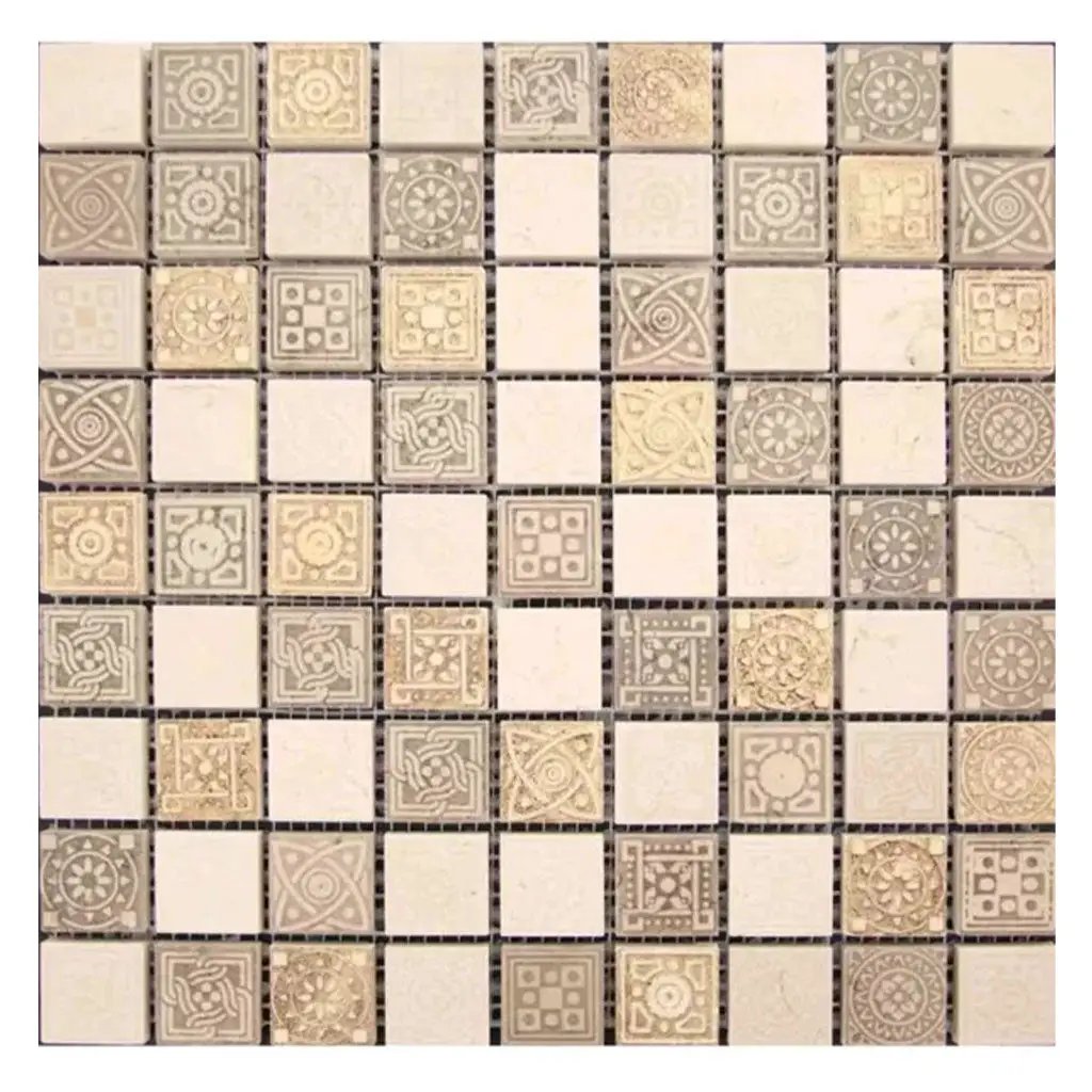 Beige Taupe 12x12 Foiled Texture Square Stone Mosaic Tile (5 pack, 5 sq ft/case) by Apollo Tile