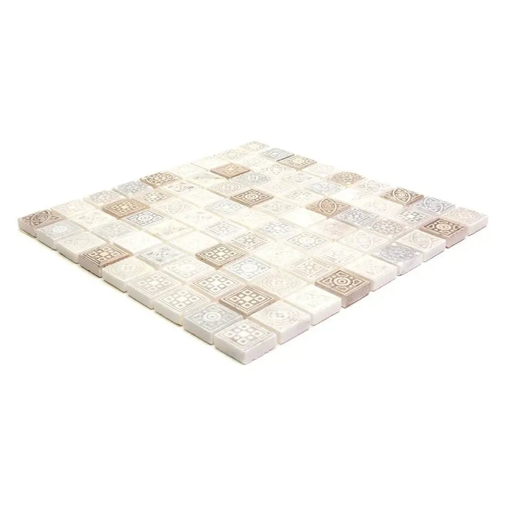 Cream Soft Earthy 12x12 Foiled Texture Square Stone Mosaic Tile (5 pack, 5 sq ft/case) by Apollo Tile
