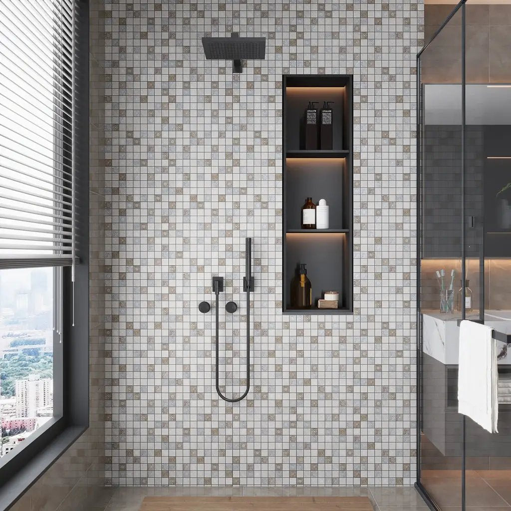Cream Soft Earthy 12x12 Foiled Texture Square Stone Mosaic Tile (5 pack, 5 sq ft/case) by Apollo Tile
