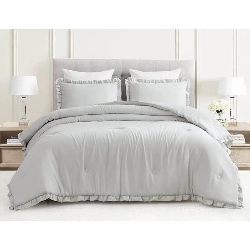 Queen Oversized Grey Ruffled Edge Microfiber Comforter Set by HomePacific