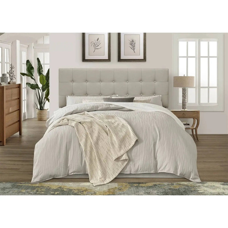 Full size Button-Tufted Headboard in Light Grey Taupe Beige Upholstered Fabric by HomePacific