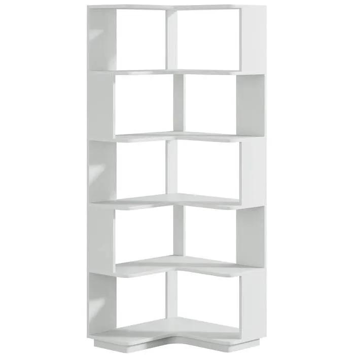 Multifunctional 6 Shelf Corner L-Shaped Bookcase in Sliver Grey Wood Finish by HomePacific