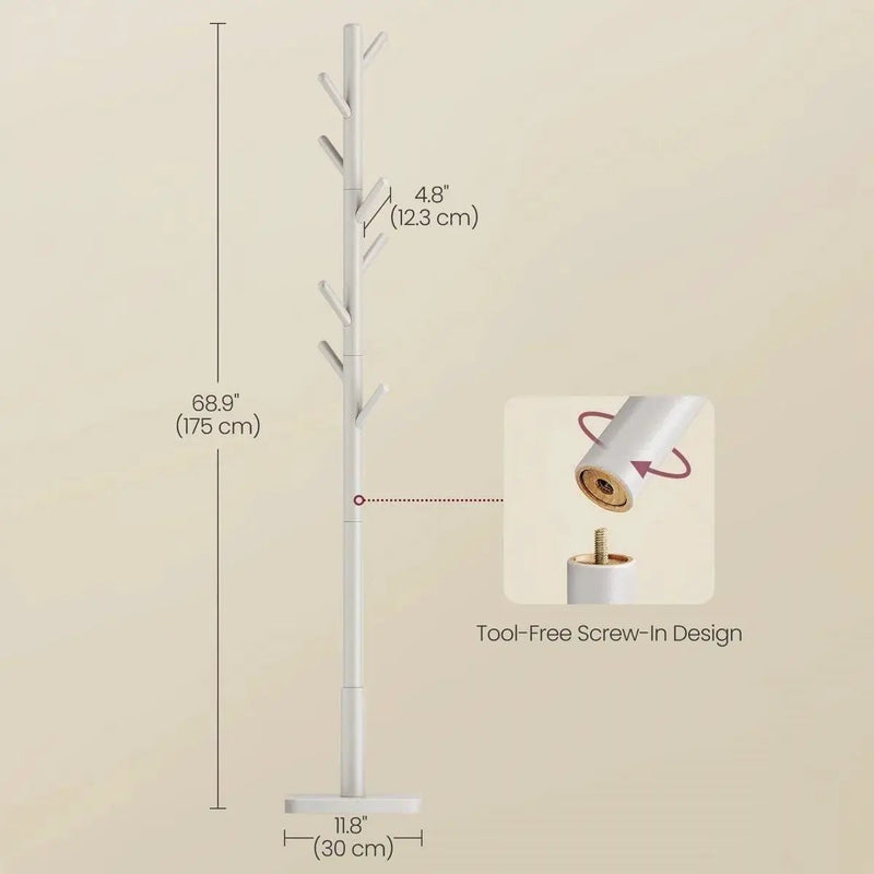 Modern Farmhouse Solid Wood Coat Rack Entryway Hall Tree Hat Stand in Light Grey by HomePacific