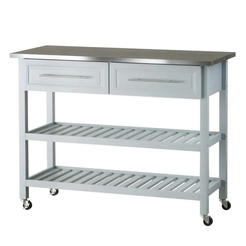 Light Gray Rolling Kitchen Island 2 Drawers Storage with Stainless Steel Top by HomePacific