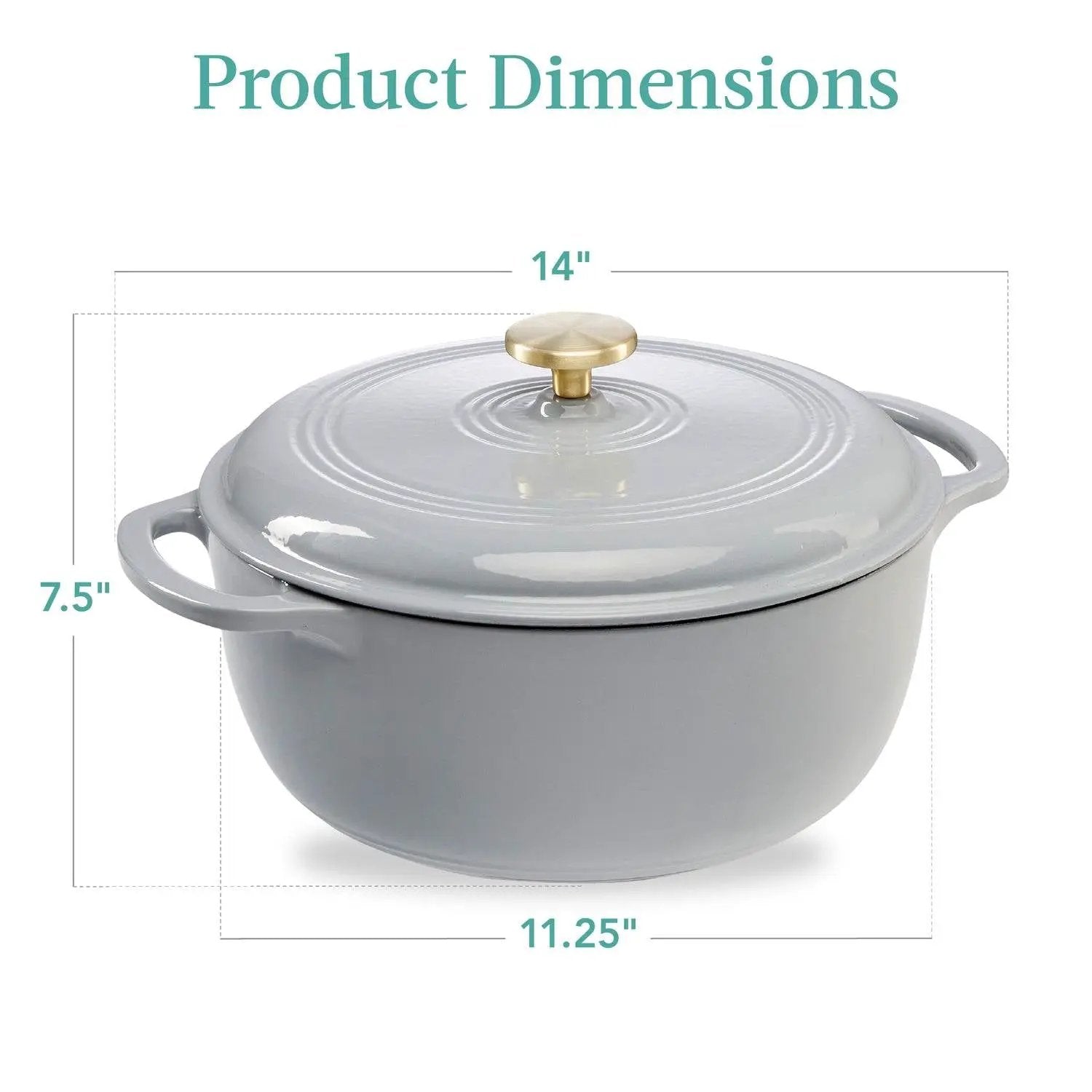 6 Quart Large Light Grey Enamel Cast-Iron Dutch Oven Kitchen Cookware by HomePacific