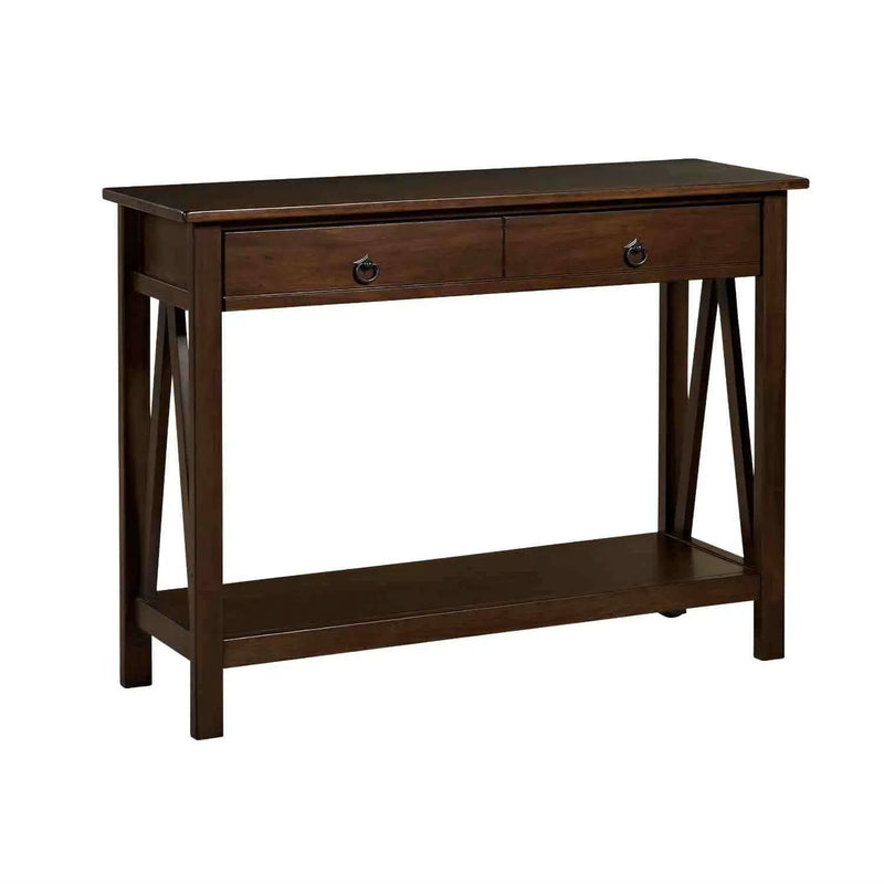 2-Drawer Console Sofa Table Living Room Storage Shelf in Tobacco Brown by HomePacific