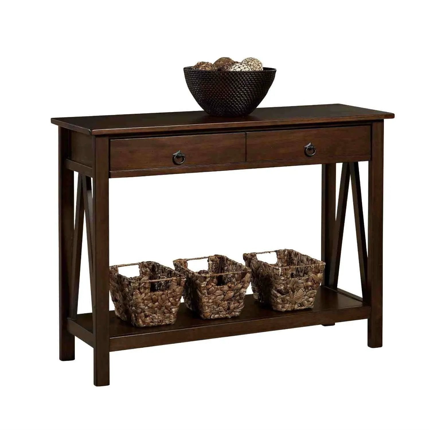 2-Drawer Console Sofa Table Living Room Storage Shelf in Tobacco Brown by HomePacific
