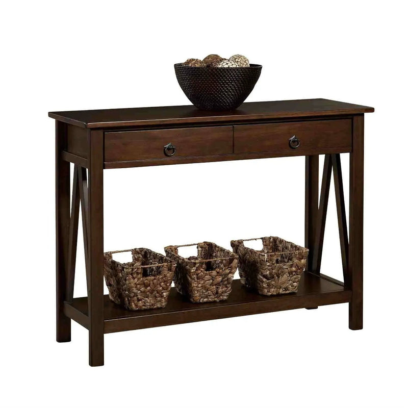2-Drawer Console Sofa Table Living Room Storage Shelf in Tobacco Brown by HomePacific