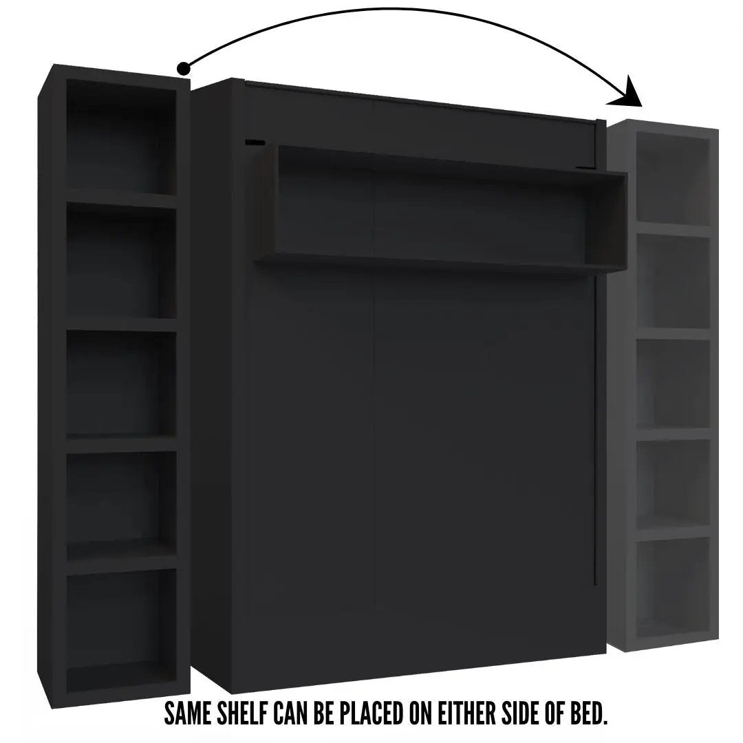 Easy-Lift Full Murphy Wall Bed in Black with Bookshelf by Sharicks