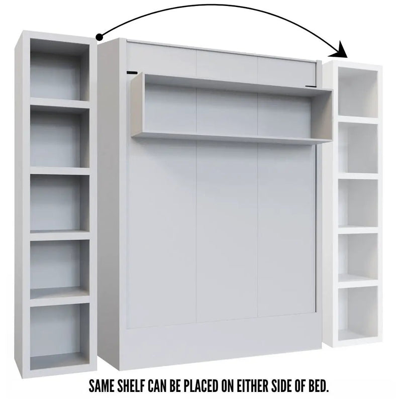 Easy-Lift Full Murphy Wall Bed in White with Bookshelf by Sharicks