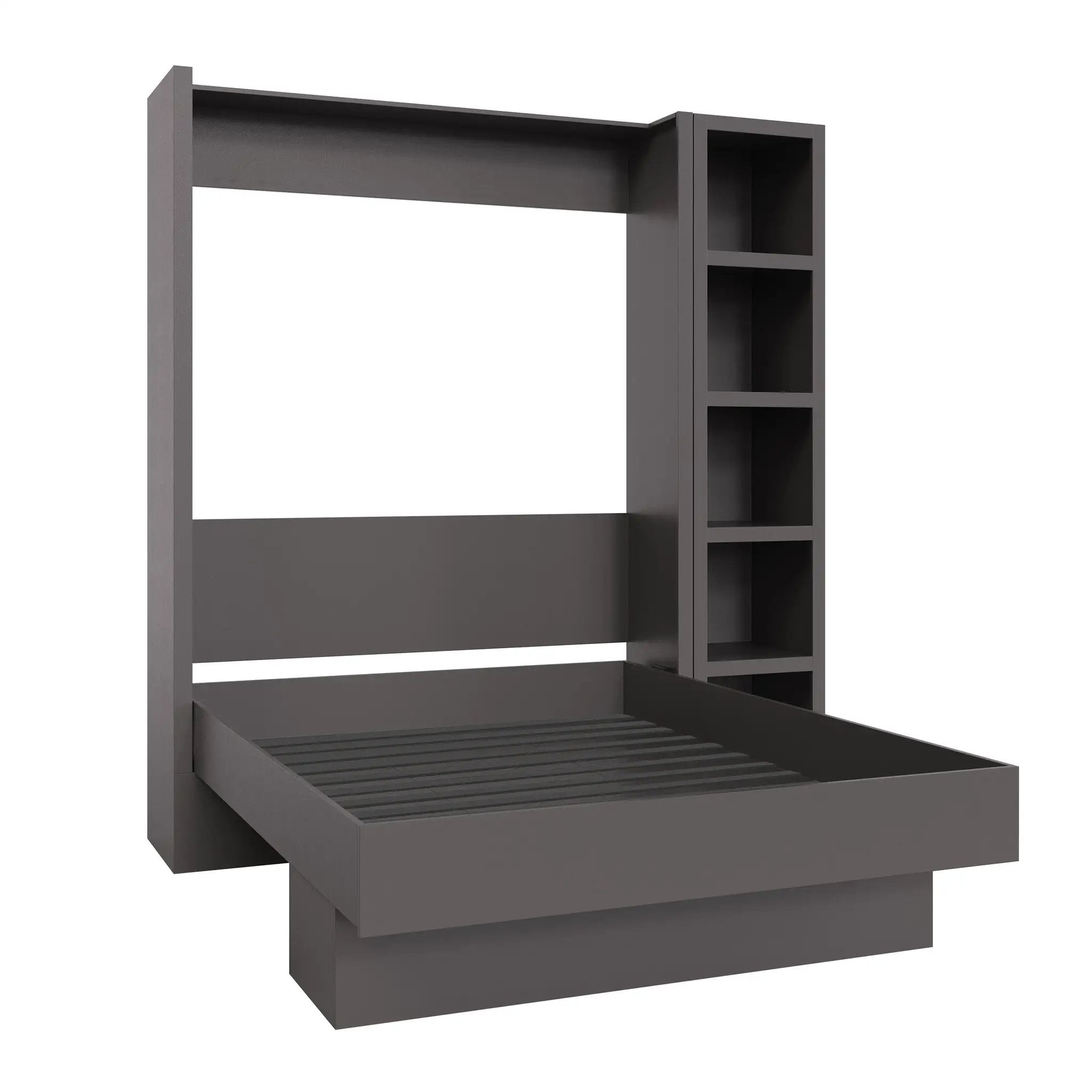 Easy-Lift Queen Murphy Wall Bed in Dark Grey with Bookshelf by Sharicks
