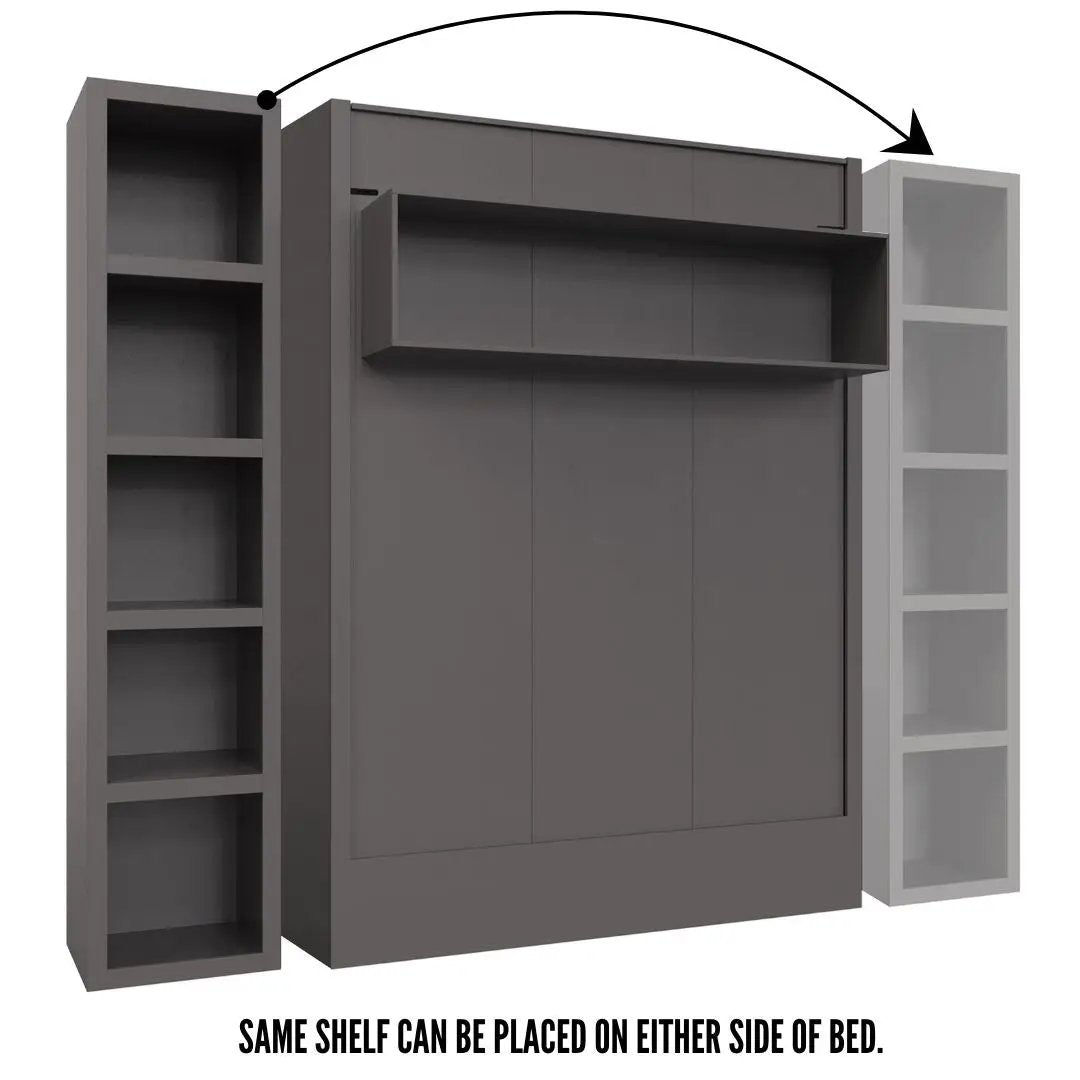 Easy-Lift Queen Murphy Wall Bed in Dark Grey with Bookshelf by Sharicks