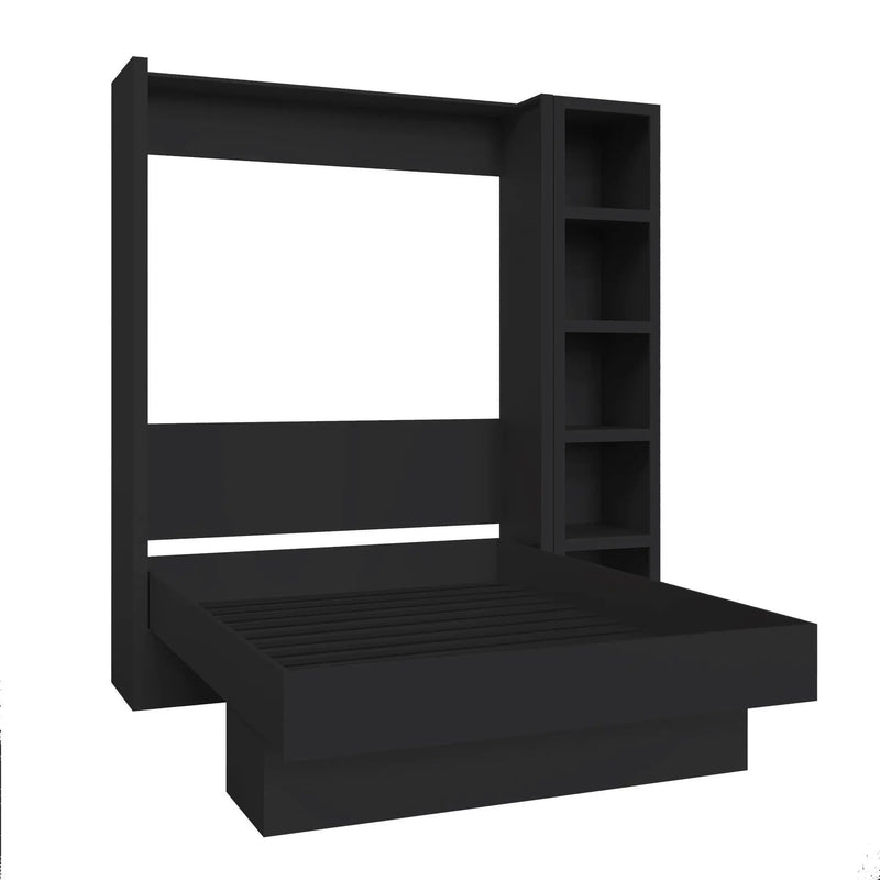 Easy-Lift Queen Murphy Wall Bed in Black with Bookshelf by Sharicks