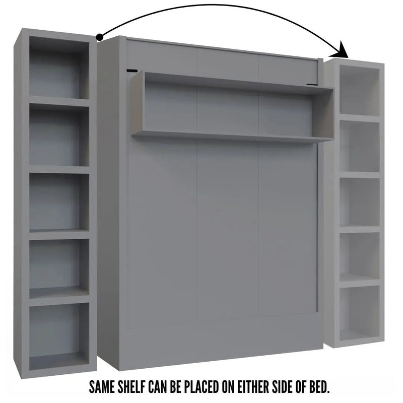 Easy-Lift Queen Murphy Wall Bed in Grey with Bookshelf by Sharicks