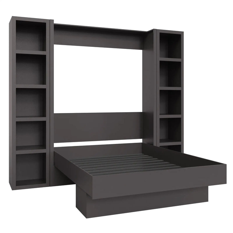 Easy-Lift Queen Murphy Wall Bed in Dark Grey with Two Bookshelves by Sharicks