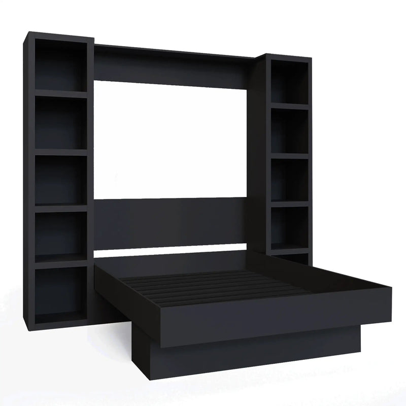 Easy-Lift Queen Murphy Wall Bed in Black with Two Bookshelves by Sharicks