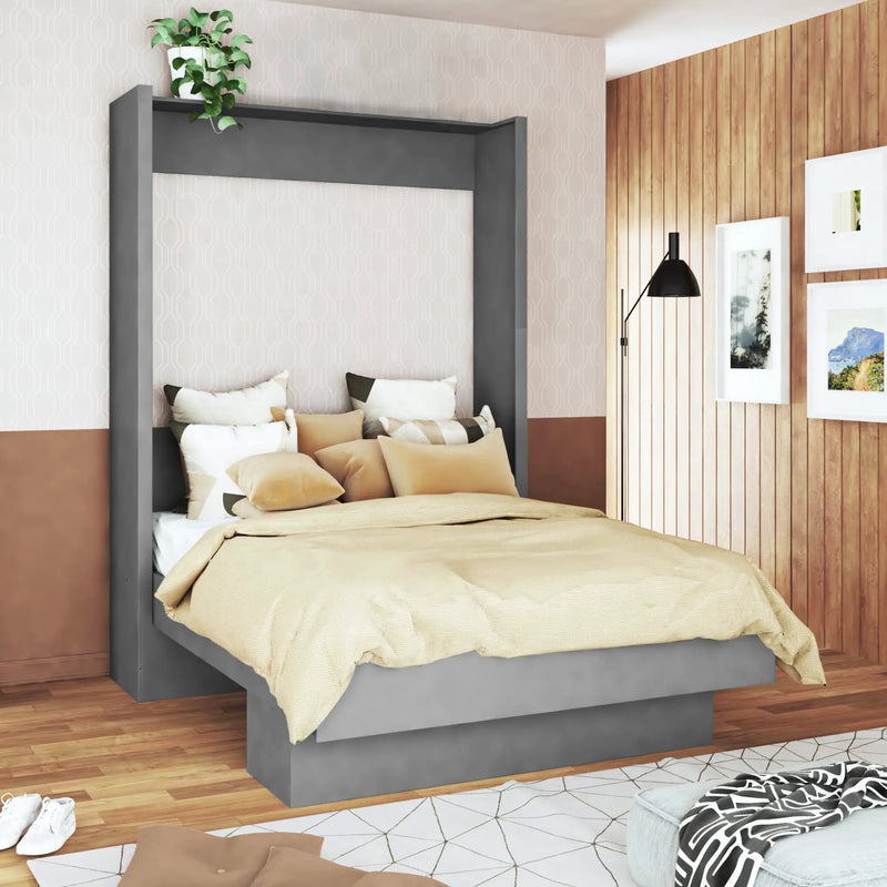 Easy-Lift Queen Murphy Wall Bed in Grey with Shelf by Sharicks