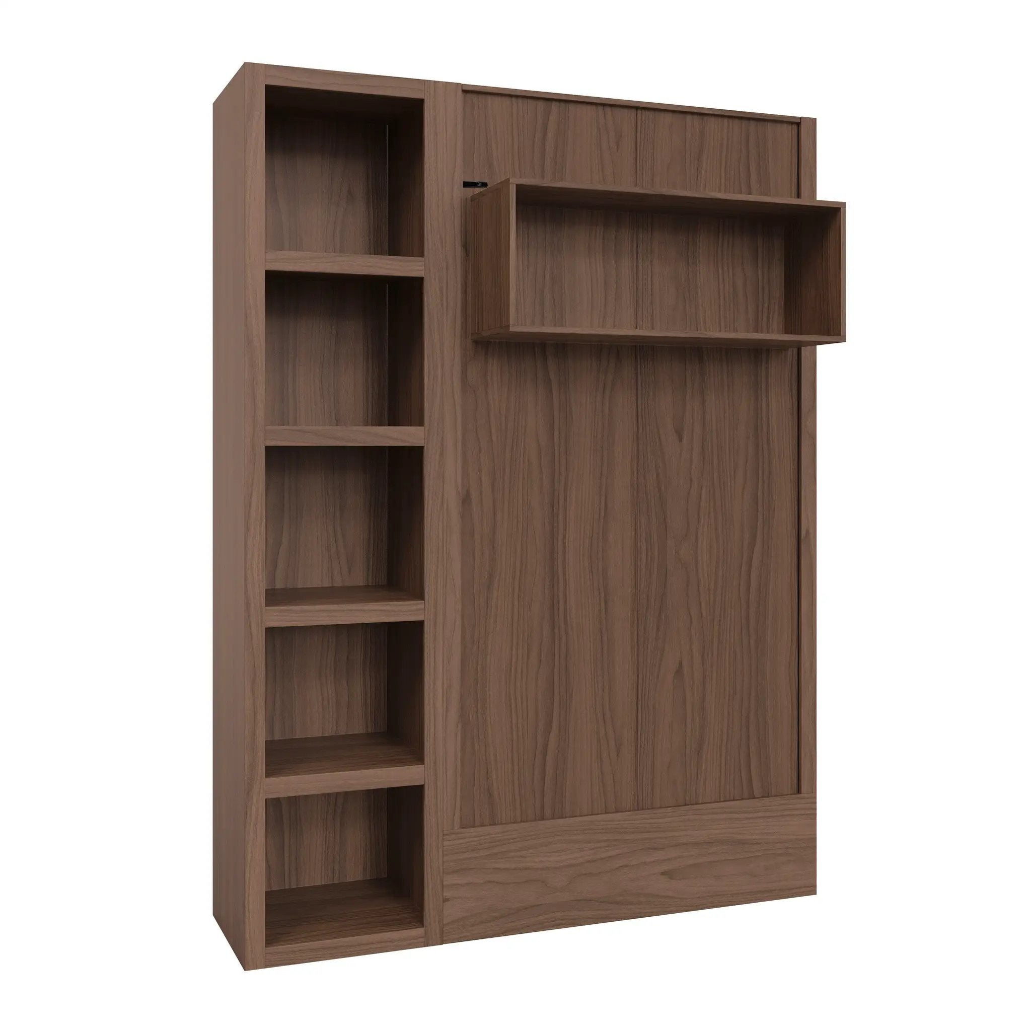 Easy-Lift Twin Murphy Wall Bed in Natural Brown Wood Grain with Bookshelf by Sharicks