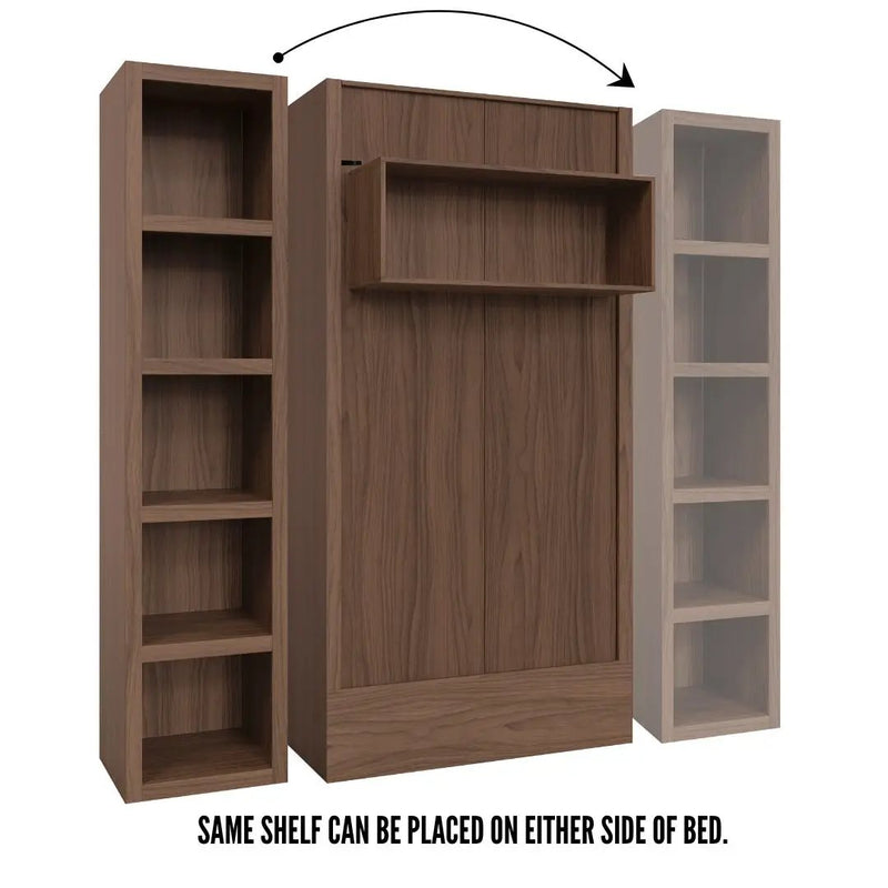 Easy-Lift Twin Murphy Wall Bed in Natural Brown Wood Grain with Bookshelf by Sharicks