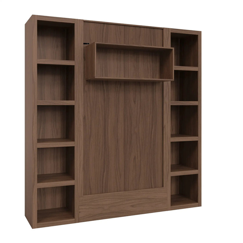 Easy-Lift Twin Murphy Wall Bed in Natural Brown Wood Grain with Two Bookshelves by Sharicks