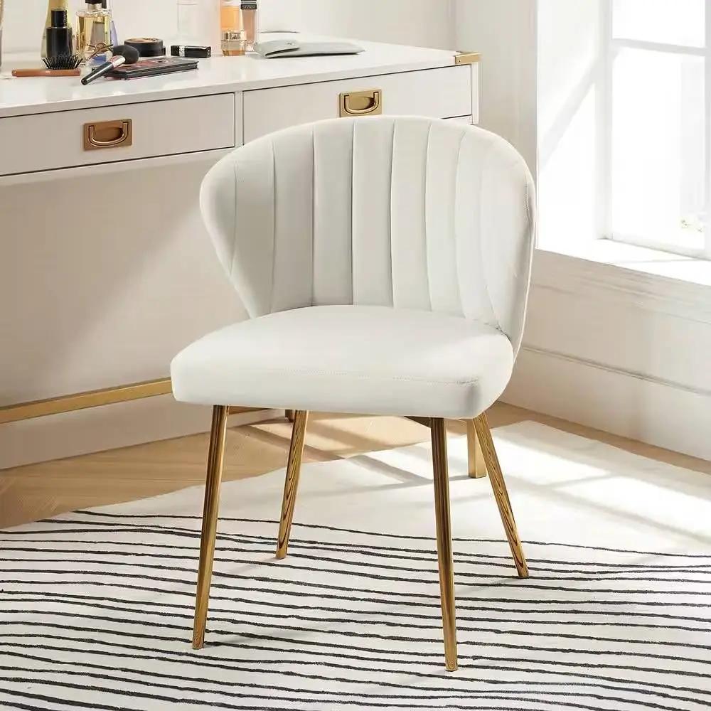 Ivory White Velvet Upholstered Wingback Accent Side Chair with Gold Metal Legs by HomePacific