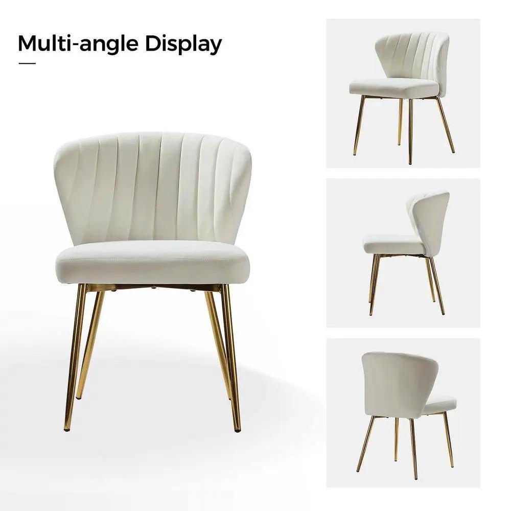 Ivory White Velvet Upholstered Wingback Accent Side Chair with Gold Metal Legs by HomePacific