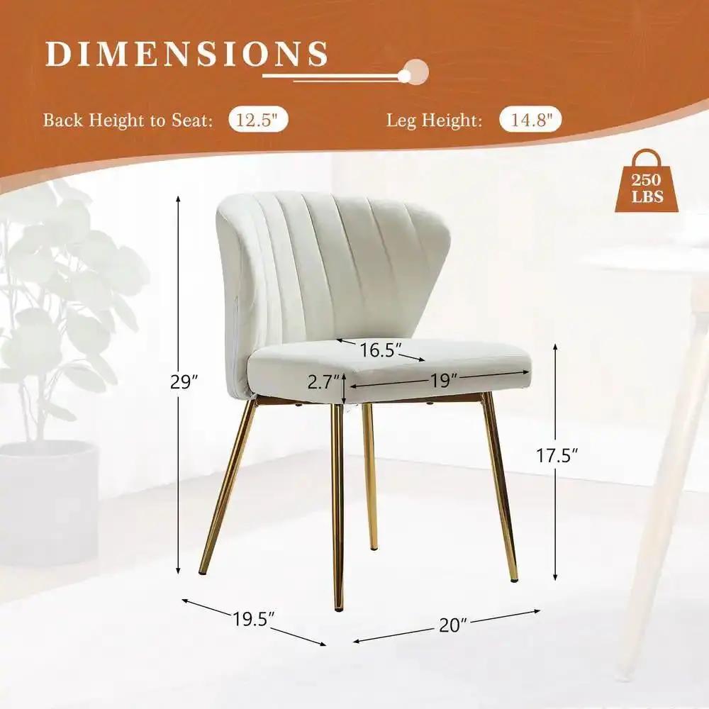 Ivory White Velvet Upholstered Wingback Accent Side Chair with Gold Metal Legs by HomePacific