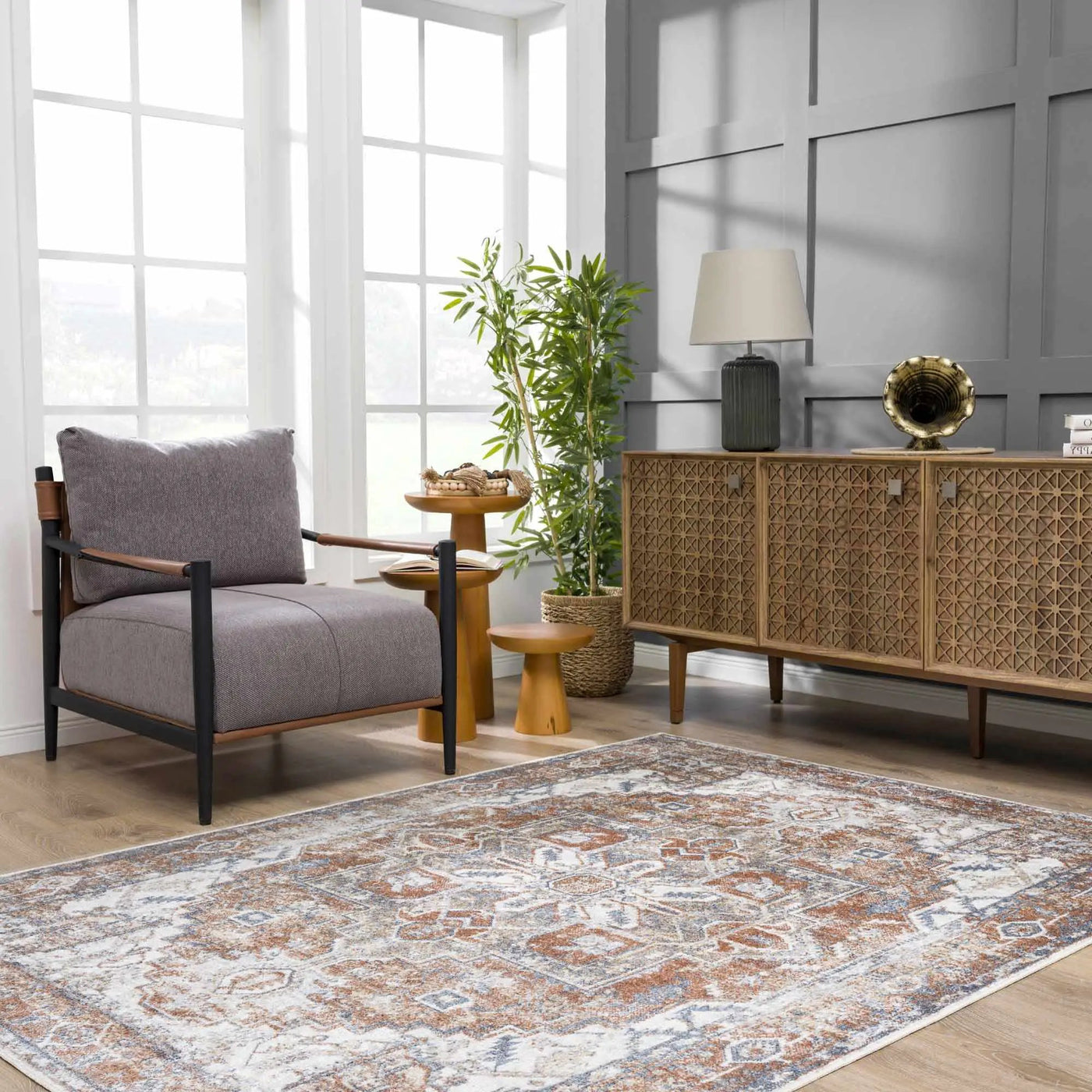 Rust Hera Washable Area Rug - Clearance by Boutique Rugs
