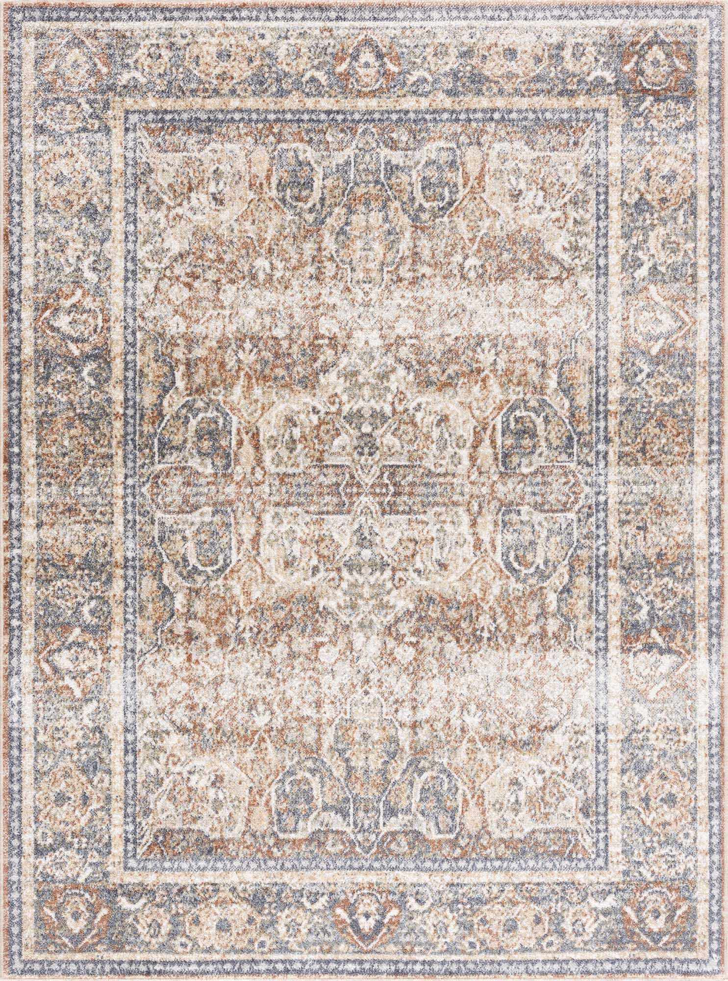 Arias Beige Blue Washable Area Rug by Hauteloom
