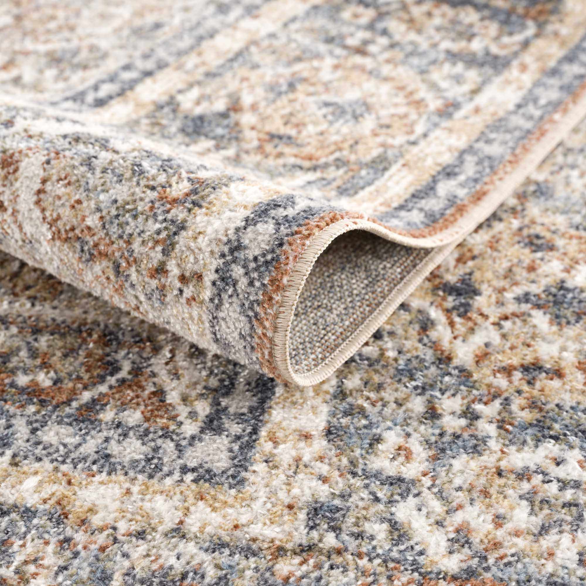 Arias Beige Blue Washable Area Rug by Hauteloom