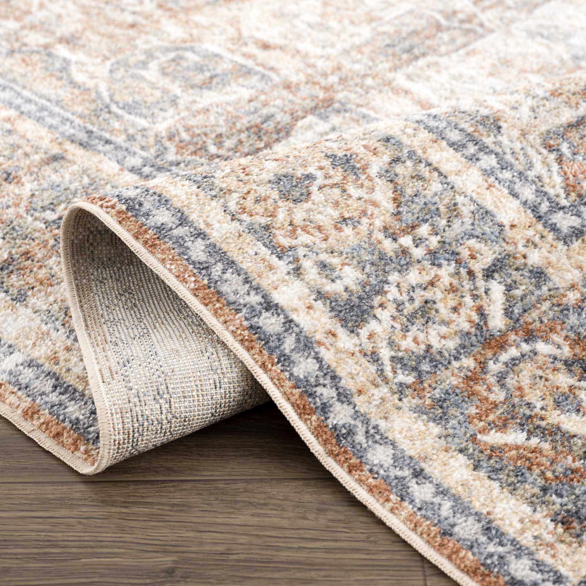 Arias Beige Blue Washable Area Rug by Hauteloom