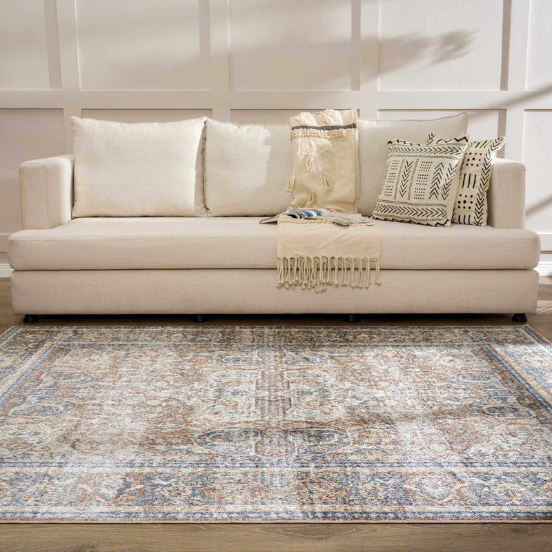 Arias Beige Blue Washable Area Rug by Hauteloom
