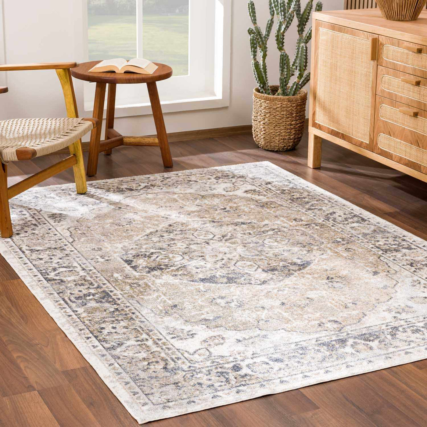 Rudo Beige Flat Pile Washable Rug by Boutique Rugs