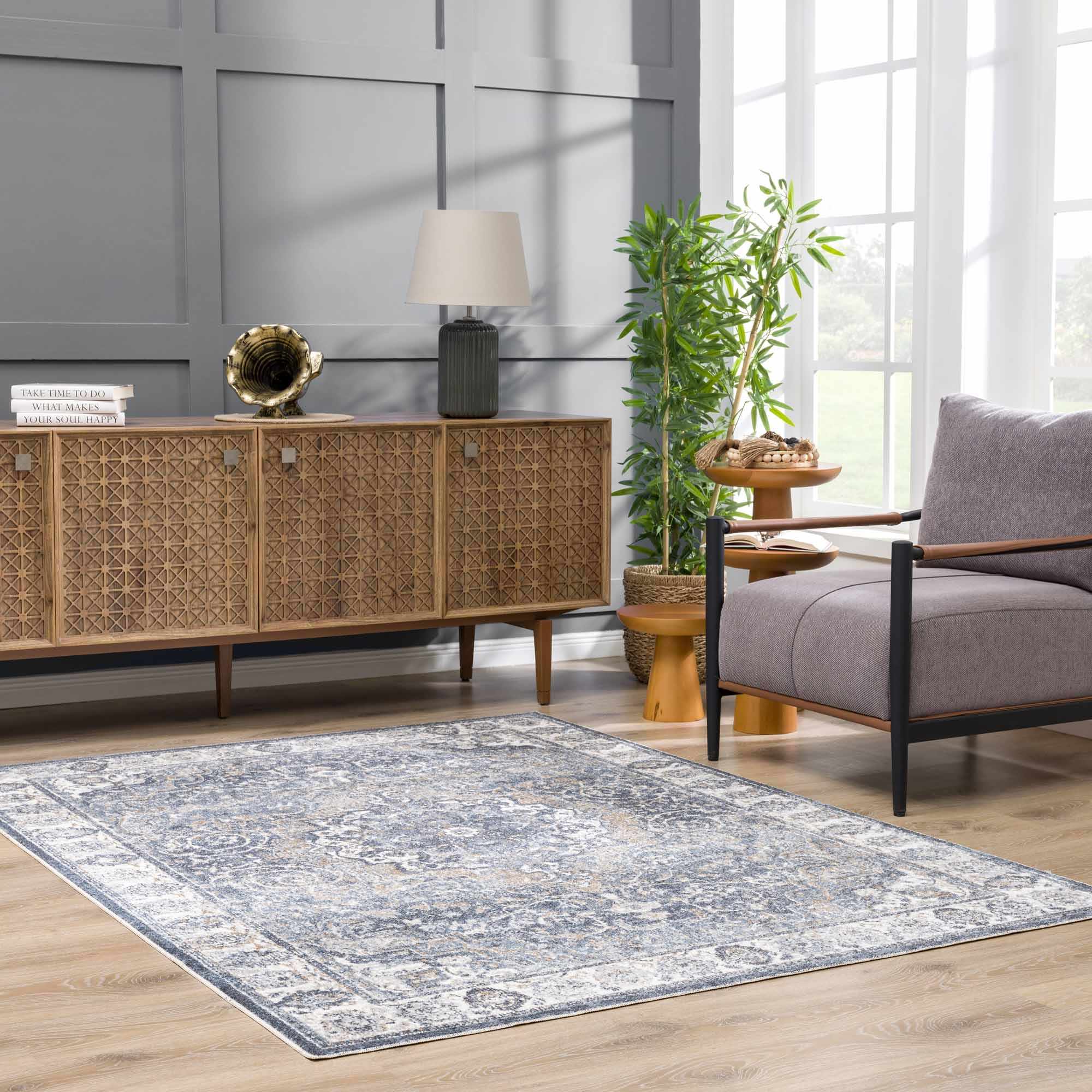 Aurum Blue Washable Area Rug by Boutique Rugs