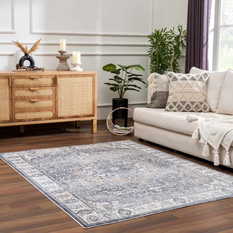 Aurum Blue Washable Area Rug by Hauteloom