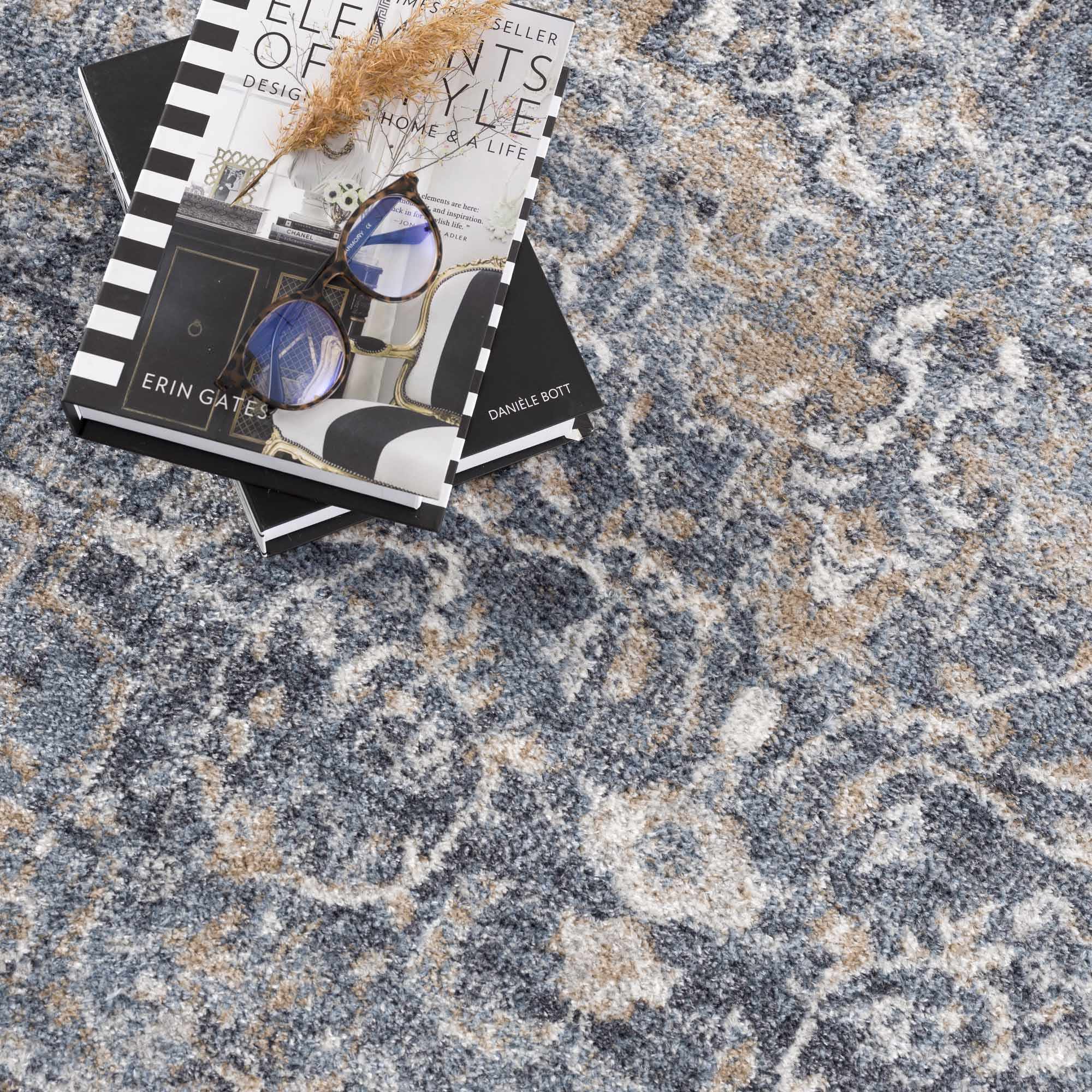 Aurum Blue Washable Area Rug by Hauteloom