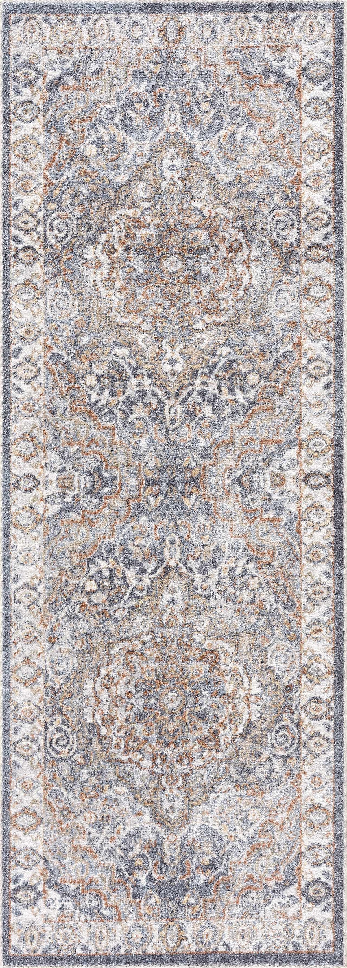 Aurum Blue & Beige Washable Area Rug by Hauteloom