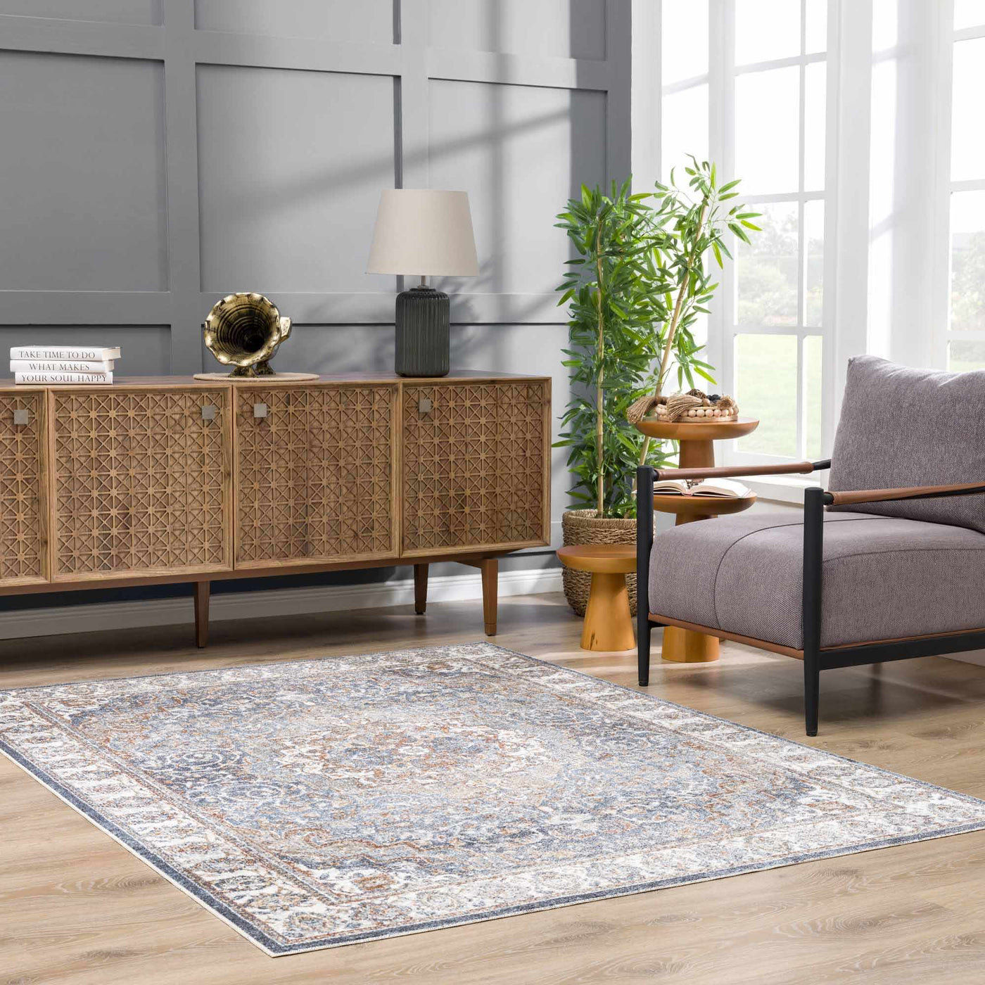 Aurum Blue & Beige Washable Area Rug - Clearance by Boutique Rugs