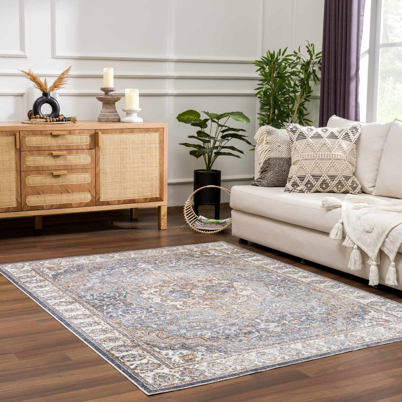 Aurum Blue & Beige Washable Area Rug - Clearance by Boutique Rugs