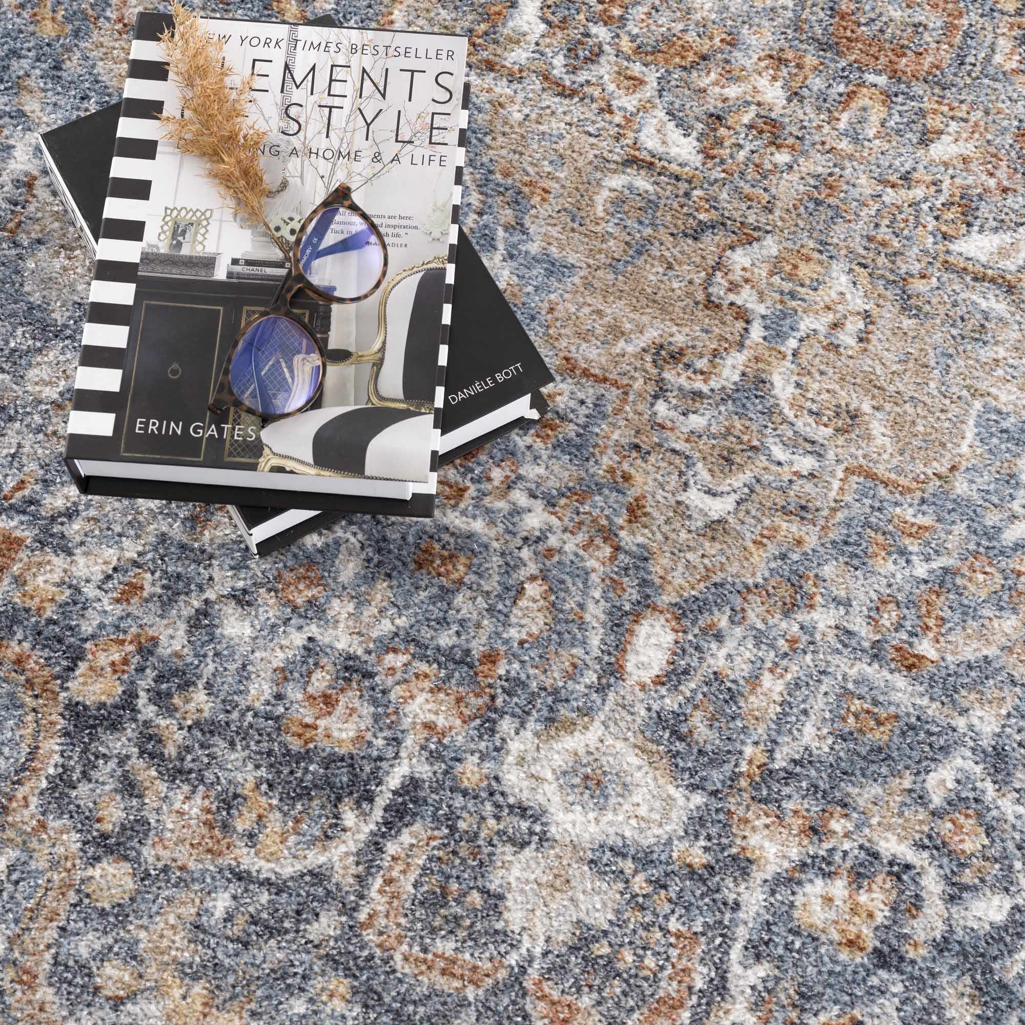 Aurum Blue & Beige Washable Area Rug - Clearance by Boutique Rugs