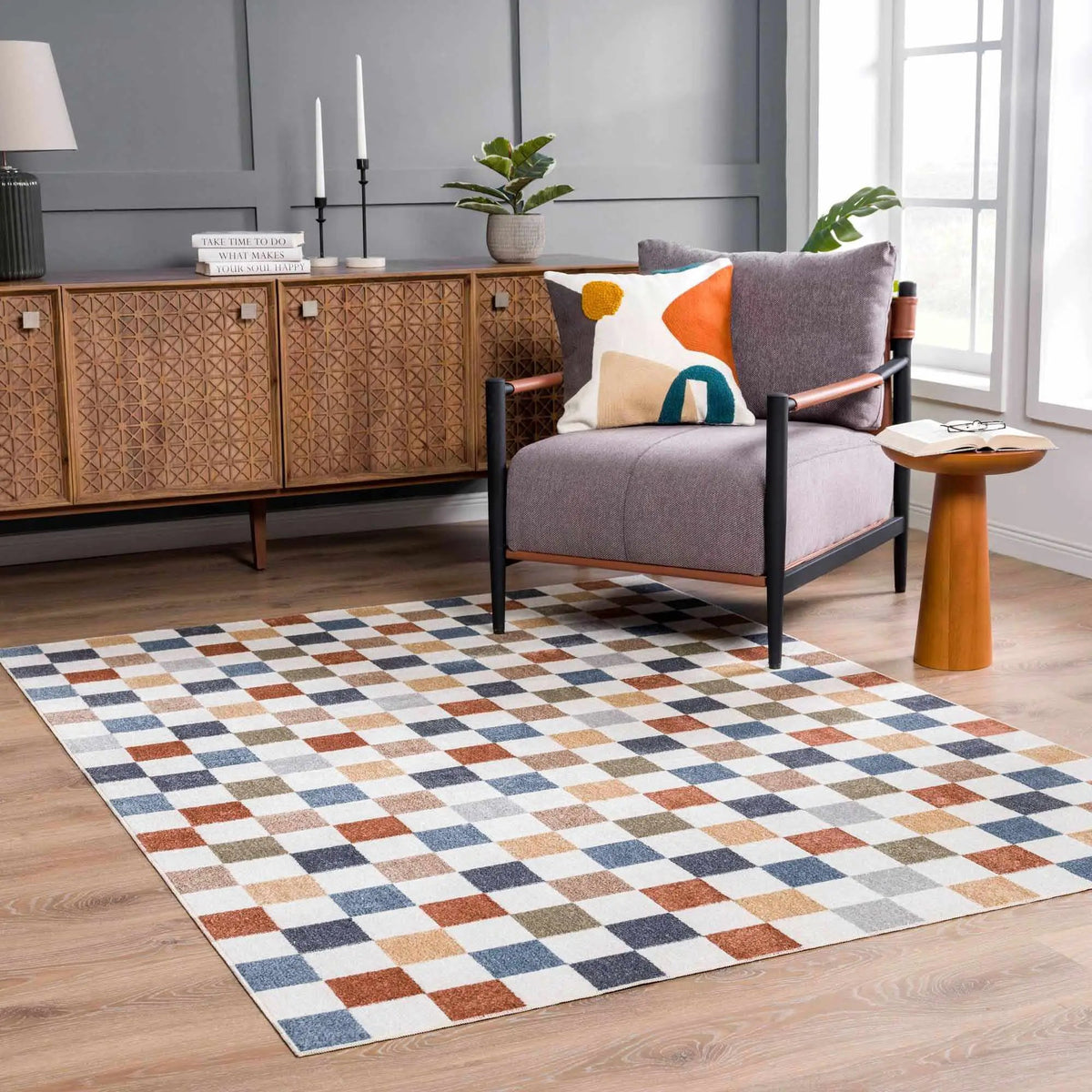 Alie Colorful Checkered Washable Rug by Hauteloom